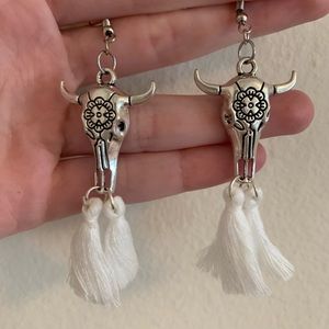 Steer skull tassel earrings